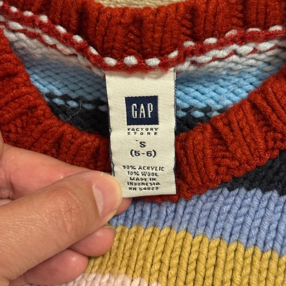 Gap Kids Rainbow Stripe Knit Sweater Crew Neck Multi Color Wool Blend S 5-6